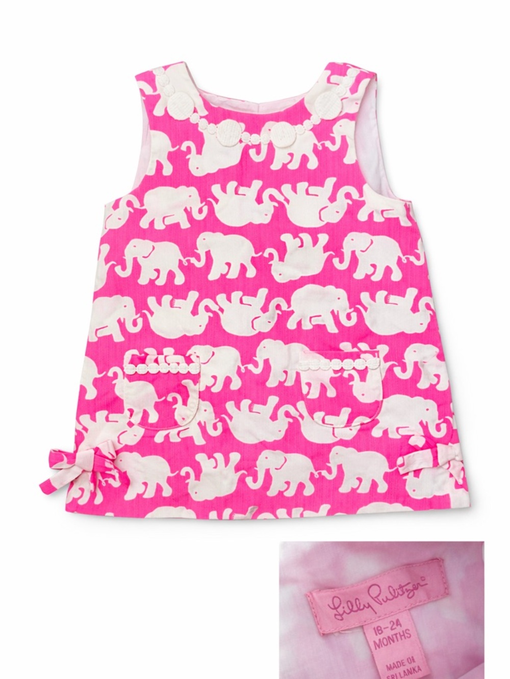 Lilly Pulitzer Hot Pink and White Elephant Print Dress 18-24 month